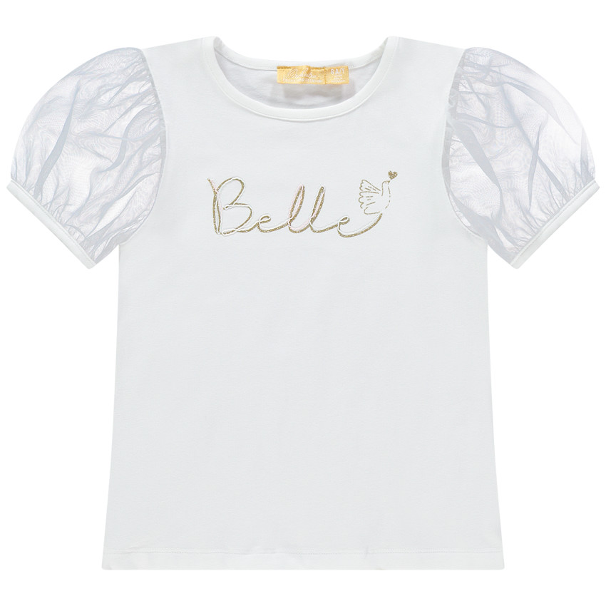 T-shirt manches courtes en tulles à texte pailleté  Additional T-shirt manches courtes en tulles à texte pailleté