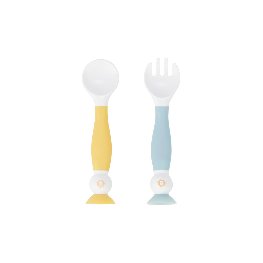 Lot de 2 couverts d'apprentissage flexibles - Jaune/Bleu 