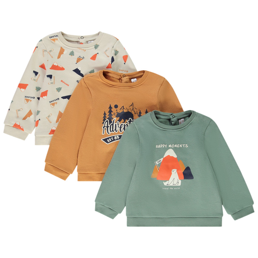 Lot de 3 sweats fantaisie en molleton pour bébé garçon 