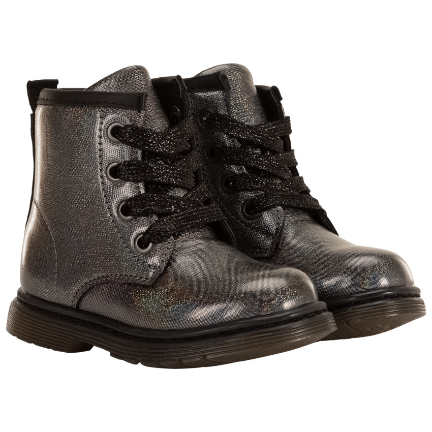 Botines iridiscentes con cordones y cremallera para niña bebé 