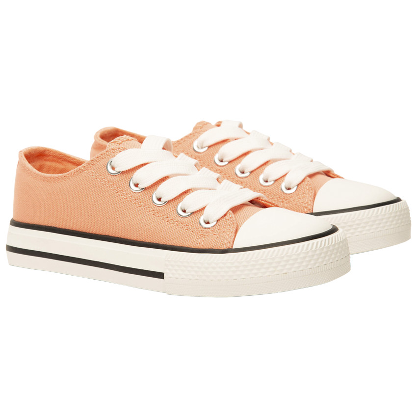 Zapatillas bajas de lona coral con cordones para niña 