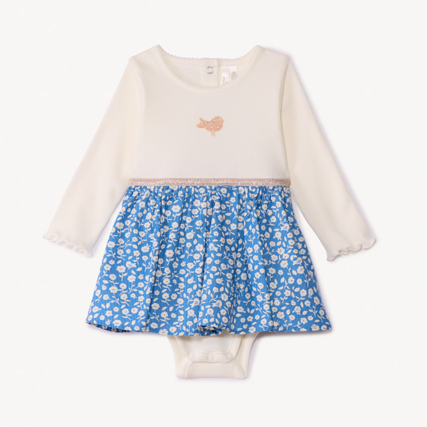 Vestido pelele de manga larga efecto 2 en 1 con estampado floral para bebé niña 