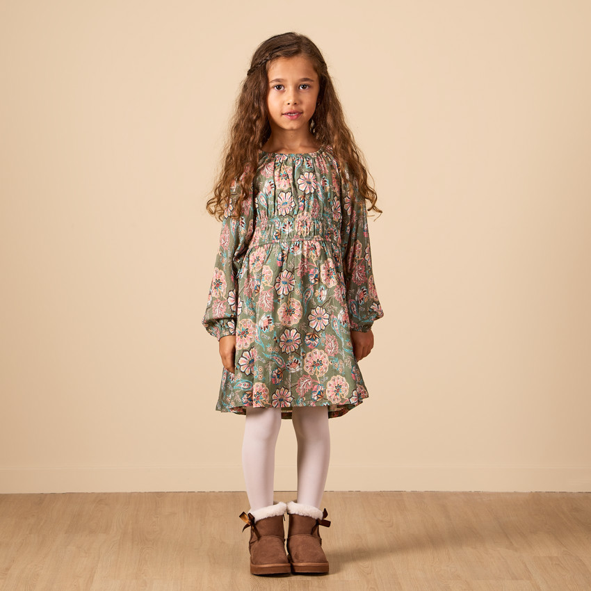 Vestido de manga larga con estampado floral efecto bohemio para niña 
