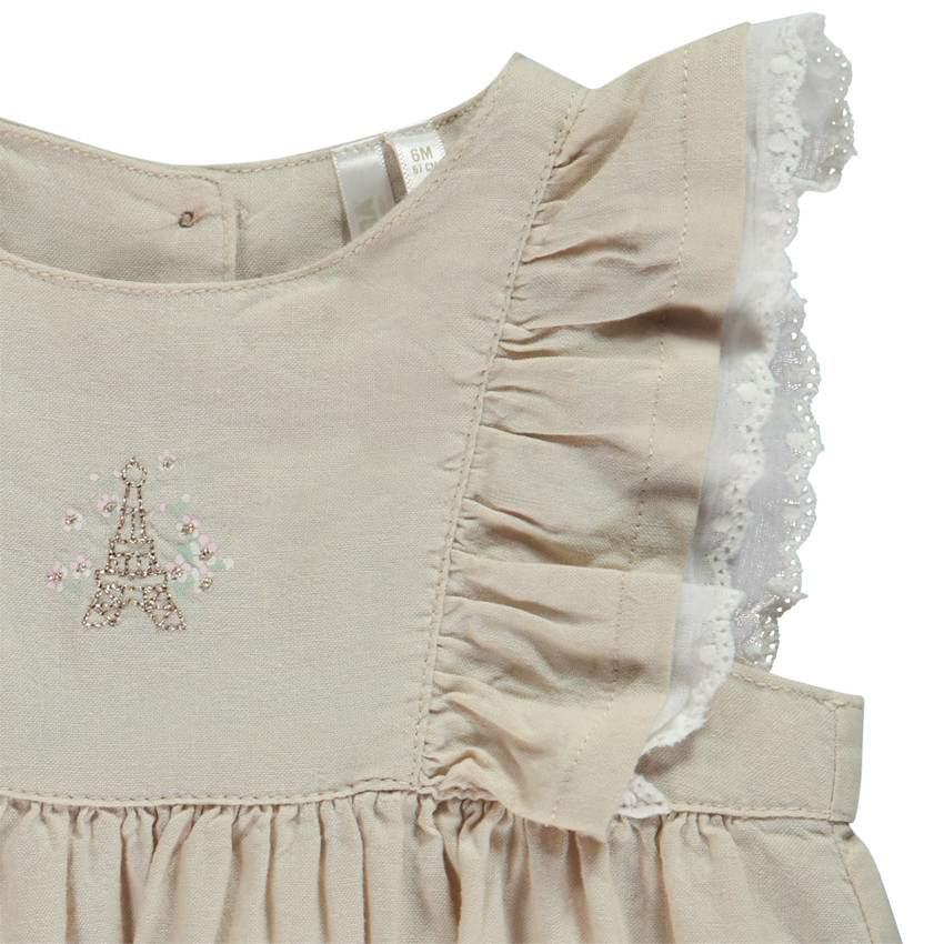 Vestido body con mangas acampanadas y bordado de la Torre Eiffel para bebé niña 