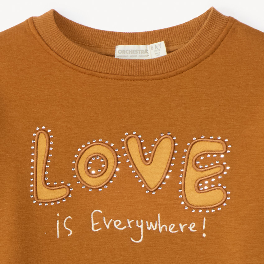 Sweat molleton oversize contrecollé velours Love pour fille 