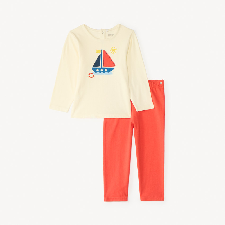 Conjunto de pijama de 2 piezas con bordado de barco para bebé niño (con acabados diferentes según la edad) 