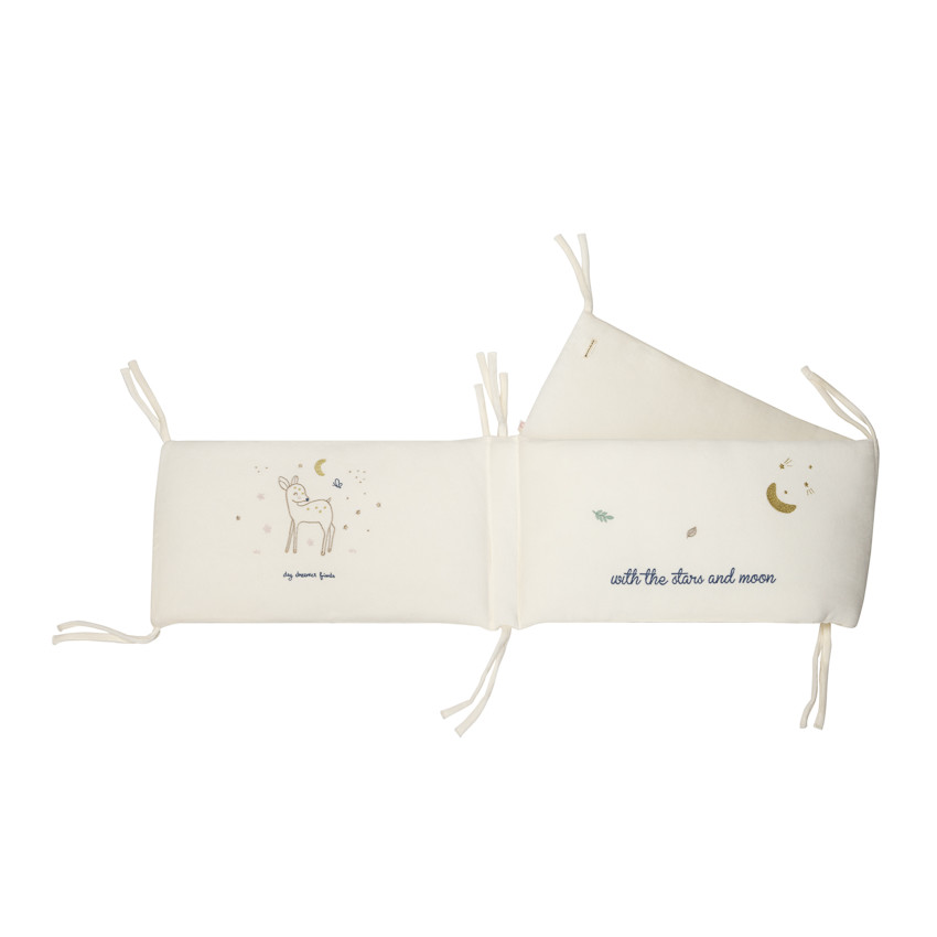 Protector de cuna de 3 paneles en terciopelo Little Deer crudo 