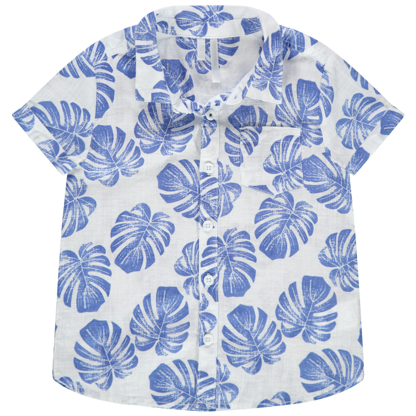 Camisa de manga corta con hojas azules estampadas all over 