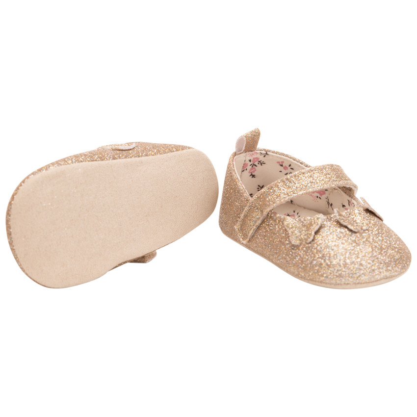 Merceditas doradas con purpurina mariposas aplicadas para bebé niña 