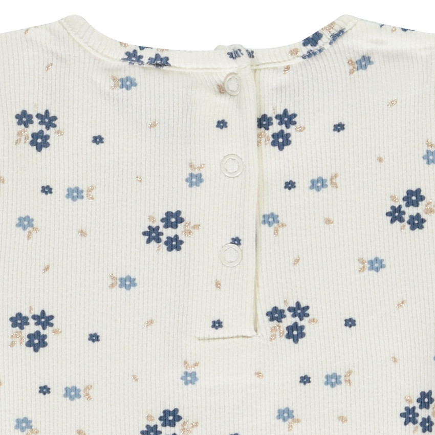 Conjunto de pijama largo de punto de canalé estampado floral para bebé niña. 