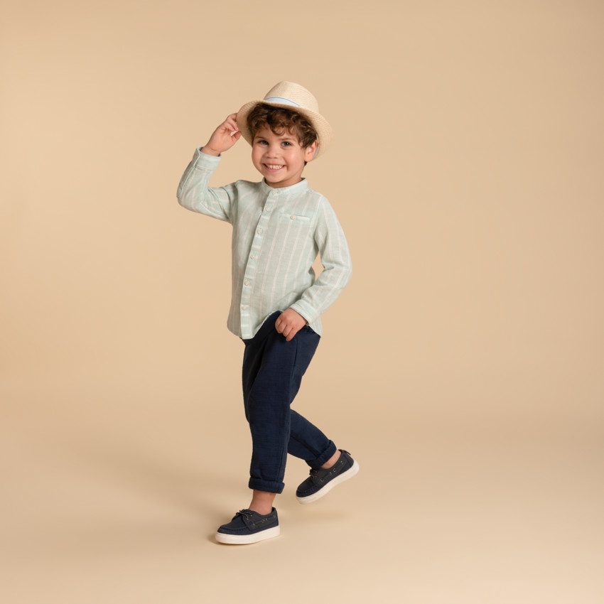 Camisa de manga larga a rayas con cuello mao para bebé niño 