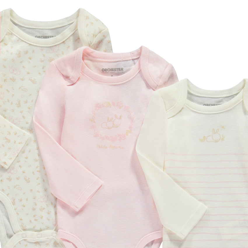 Pack de 5 bodies de manga larga con estampado de conejito para bebé niña 
