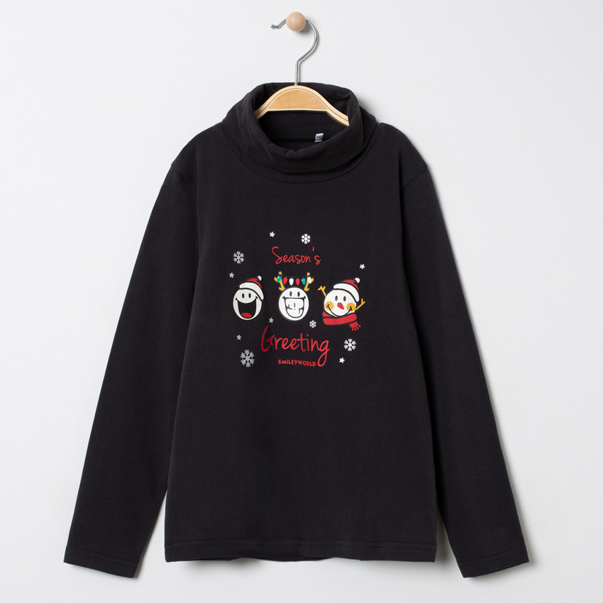 Sous-pull col roulé en coton bio print SmileyWorld esprit Noël  Additional Sous-pull col roulé en coton bio print SmileyWorld esprit Noël