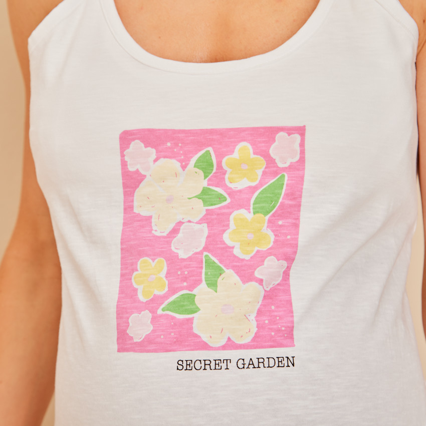 Camiseta sin mangas de embarazo y lactancia con estampado floral. 