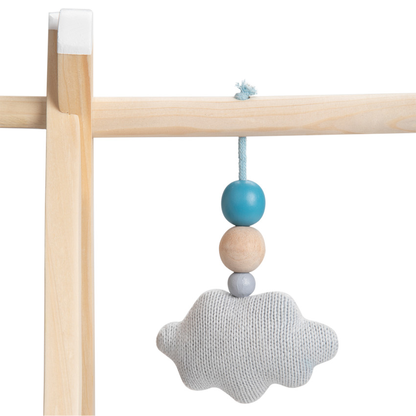 Arche d'éveil en bois + peluches en tricot - Bleu Main Arche d'éveil en bois + peluches en tricot - Bleu