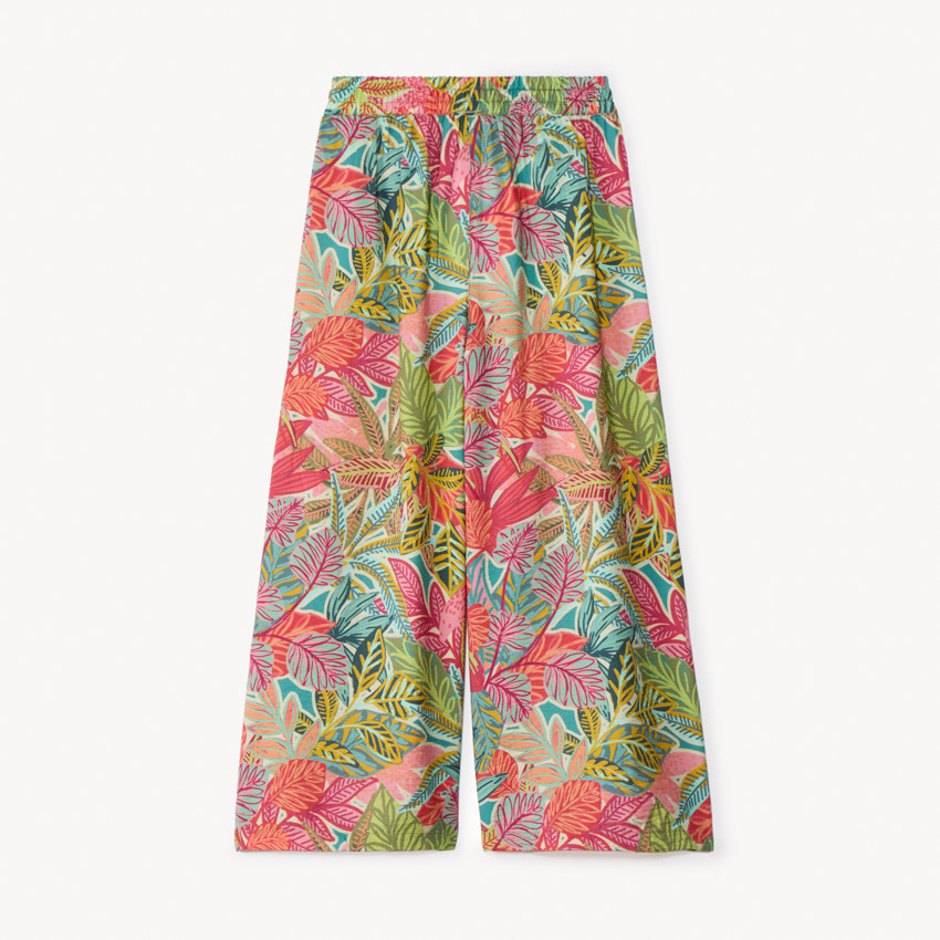 Pantalón amplio y fluido con estampado fantasía para niña. 