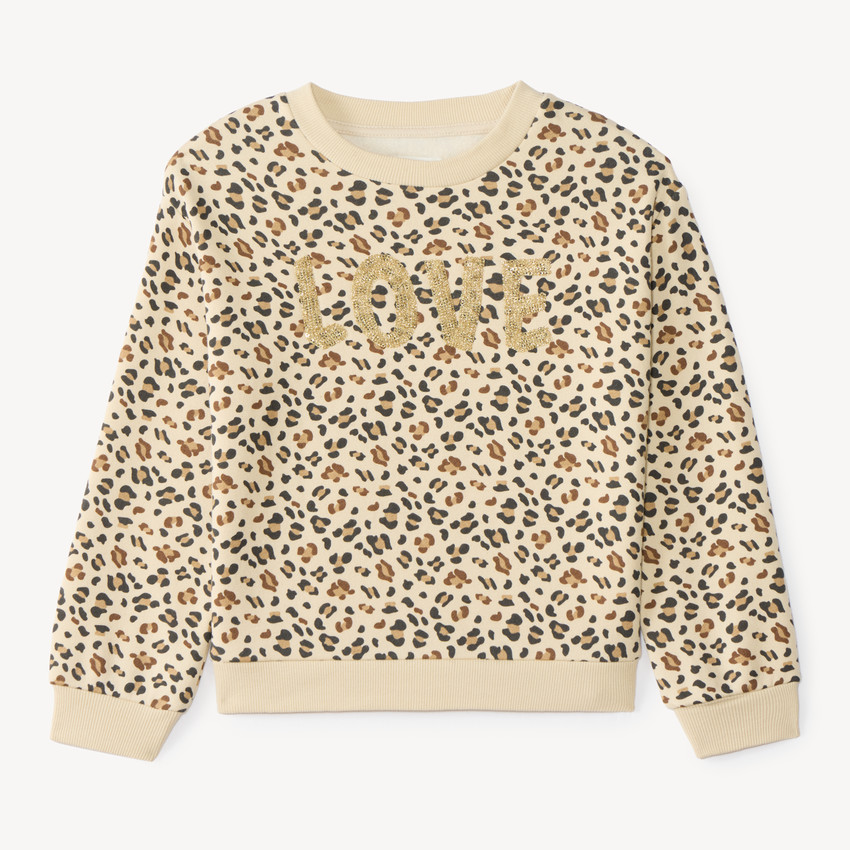 Sudadera de felpa para niña con estampado de leopardo. 