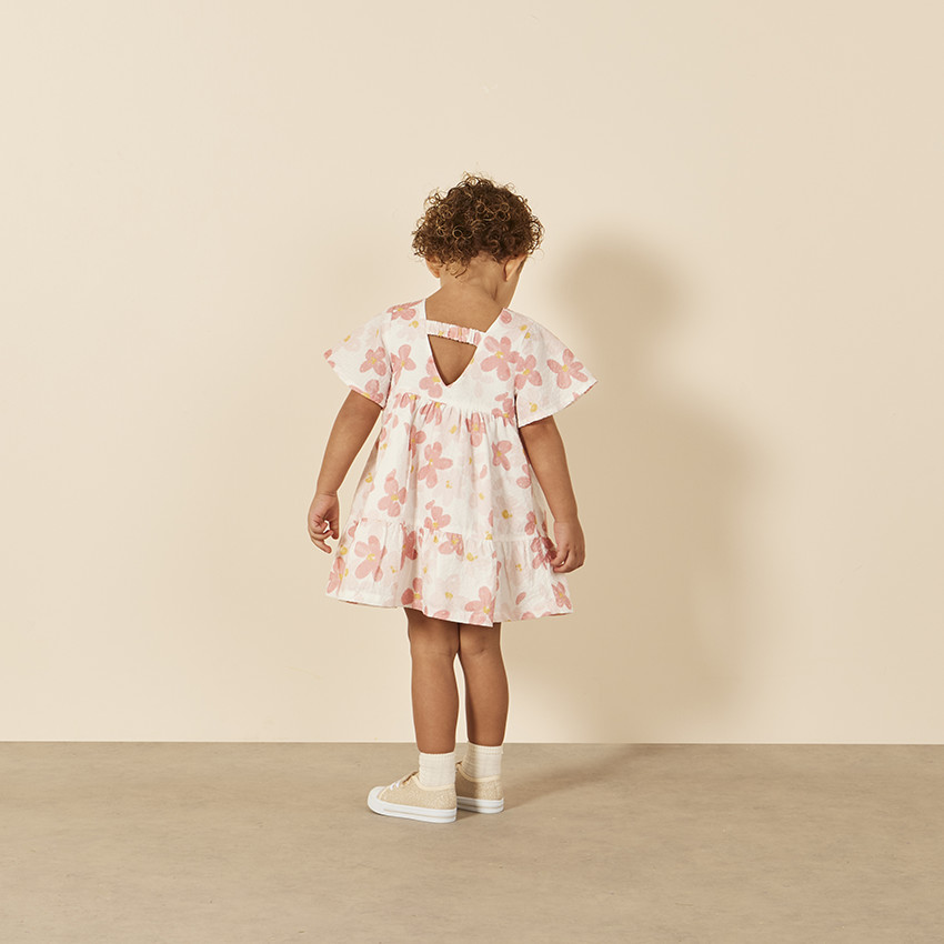 Vestido de manga corta con volantes y estampado floral para bebé niña 