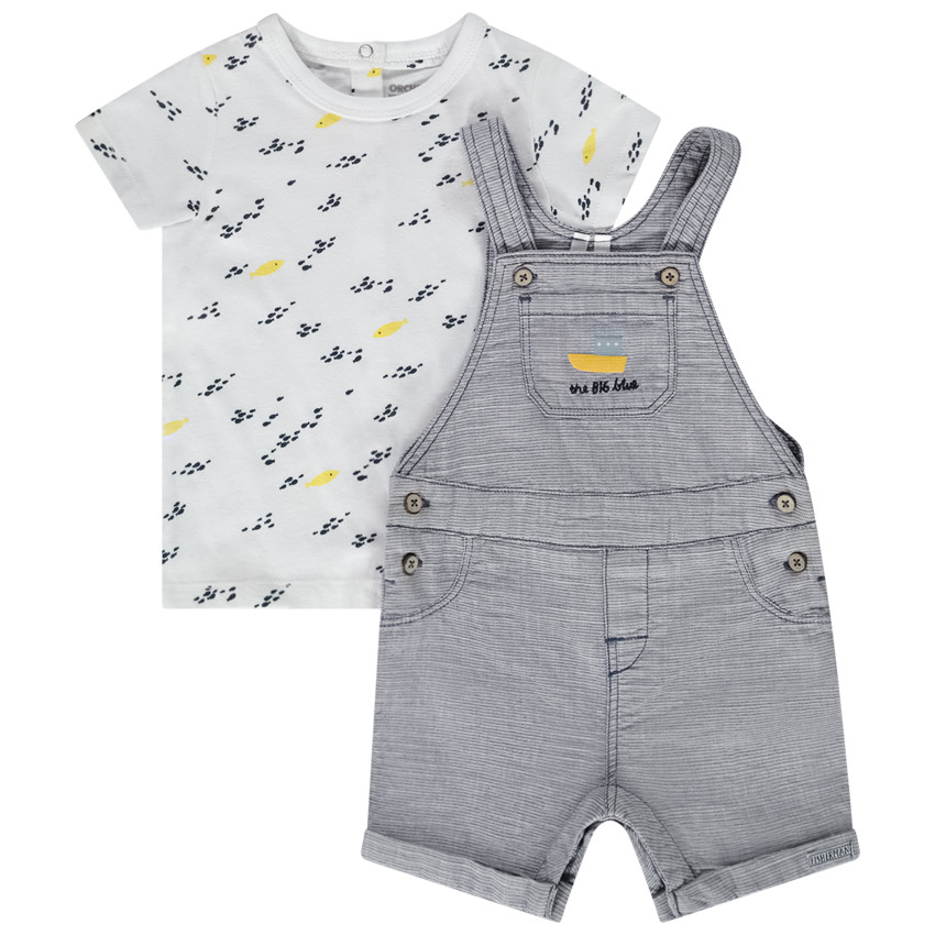 Ensemble 2 pièces avec salopette courte pour bébé garçon 