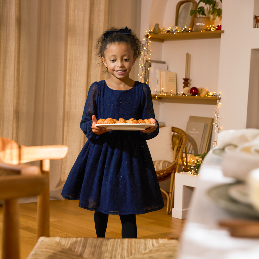Robe de fiesta de manga larga en crepé brillante para niña 