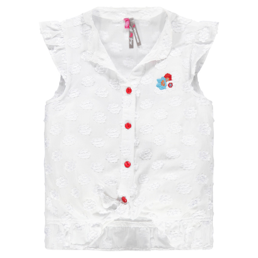 Camisa manga corta cuello Mao con volantes con bordado 