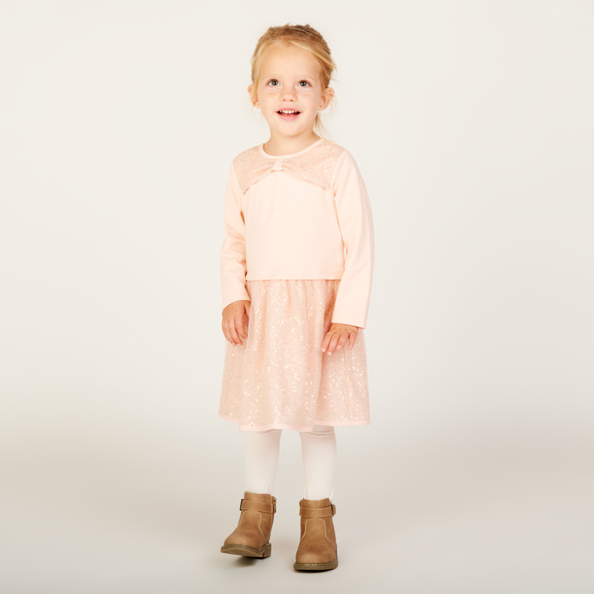 Robe de fête manches longues effet 2 en 1 pour bébé fille 