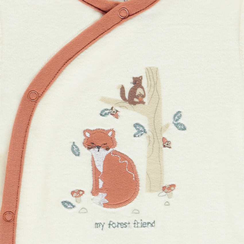 Pelele de terciopelo + doudou zorro a juego con aberturas diferentes según la edad 