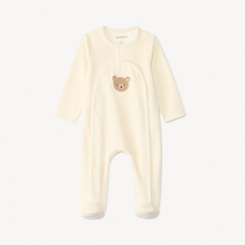 Pijama de terciopelo con parche de oso para bebé 