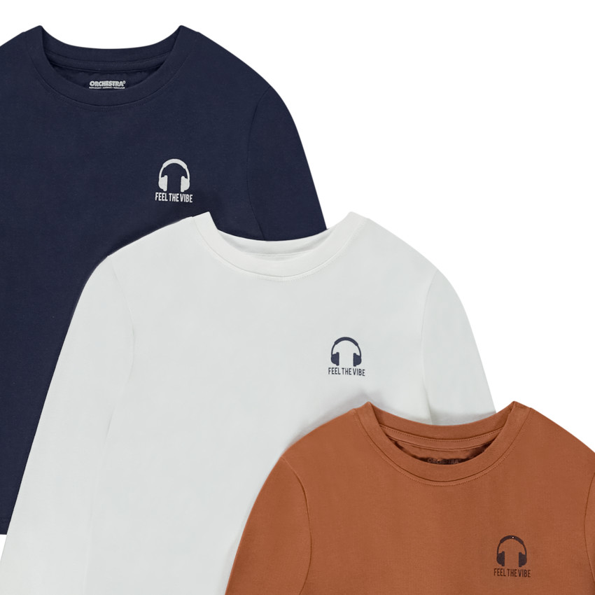 Pack de 3 camisetas de manga larga de jersey con estampado de cascos para niño 