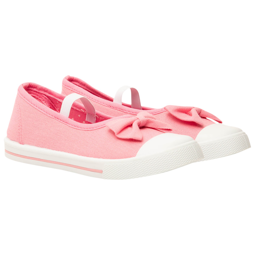 Babies rosas de tela con lazo y tirantes elásticos para niña 