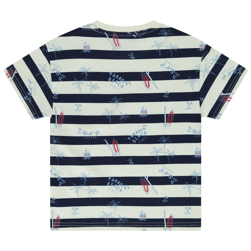 Camiseta manga corta rayada con estampado fantasía para niño 