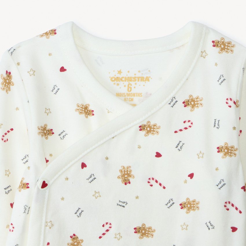 Lot de 2 bodies manches longues de Noël pour bébé fille avec ouvertures différentes selon l'âge 