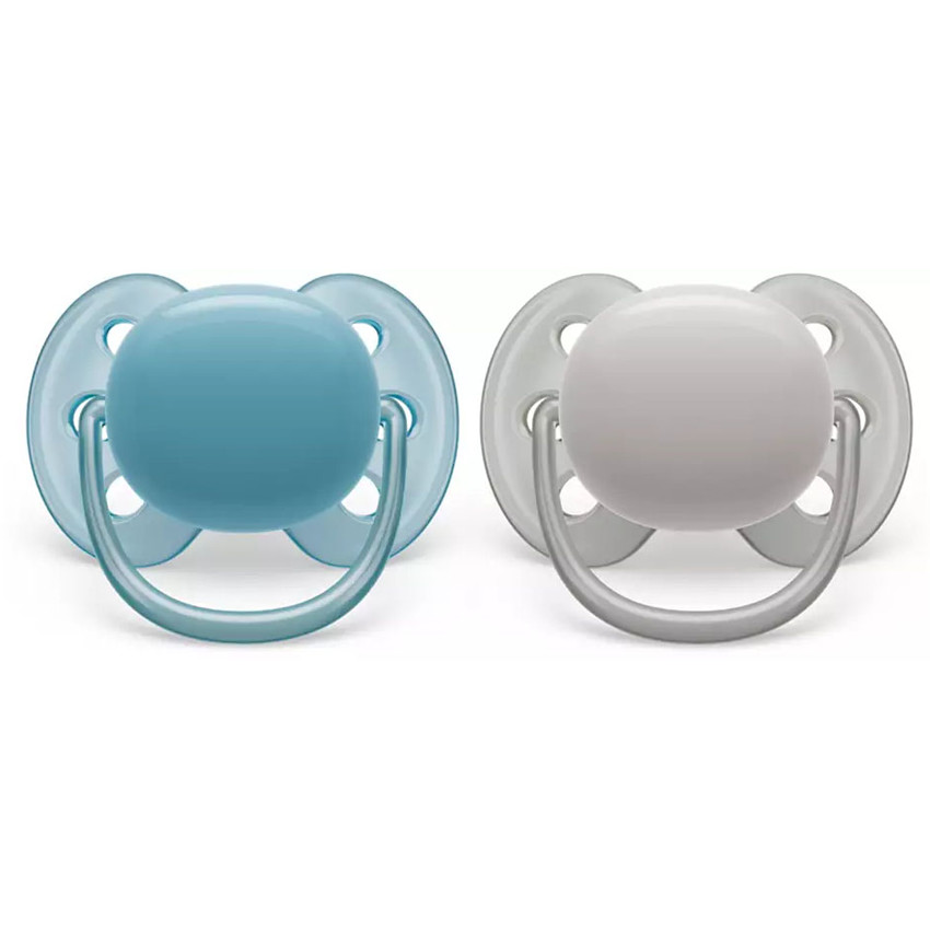 Lote de 2 chupetes de silicona Ultra Soft 6-18M azul y gris 
