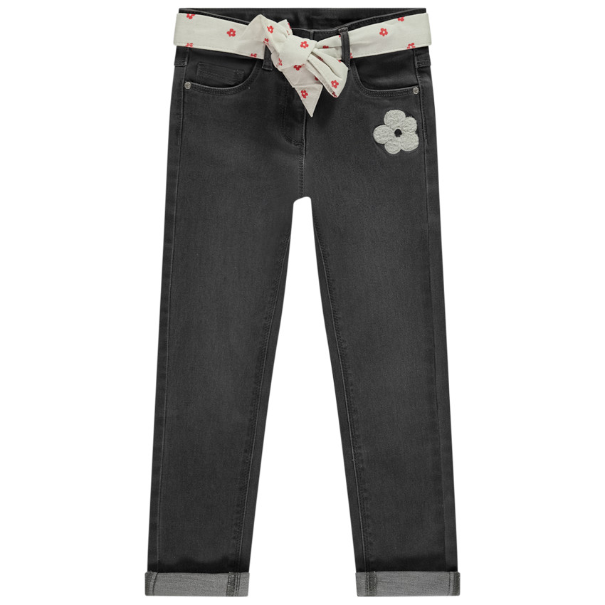 Jean slim con cinturón de flores para niña 