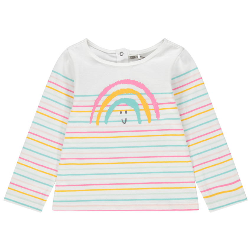 Marinera de algodón ecológico con rayas de colores y arcoíris estampado 