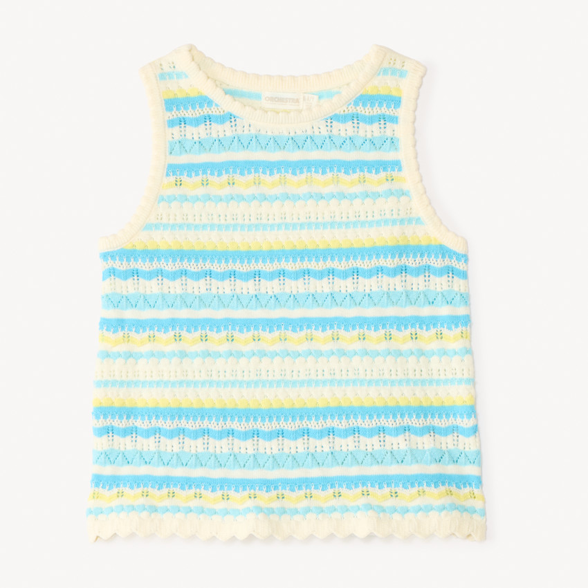 Camiseta sin mangas de punto calado con diseño para niña 