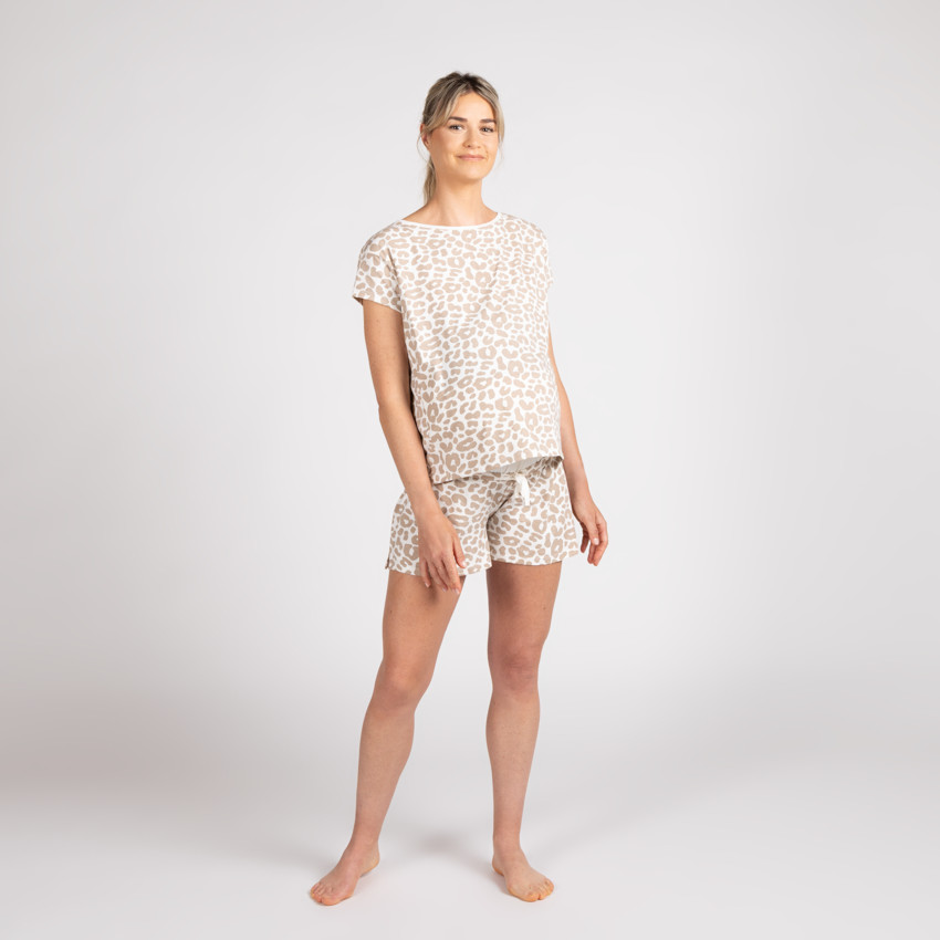 Camiseta de lactancia para pijama premamá con estampado de leopardo 