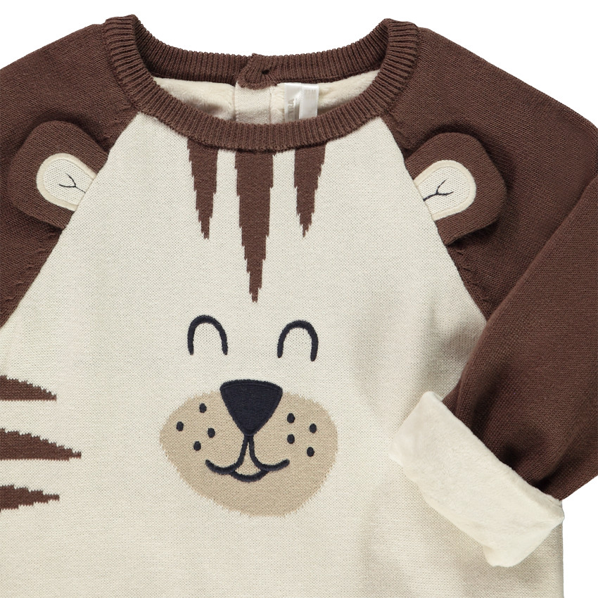 Suéter divertido en tejido de punto osito y forro en terciopelo para bebé niño 