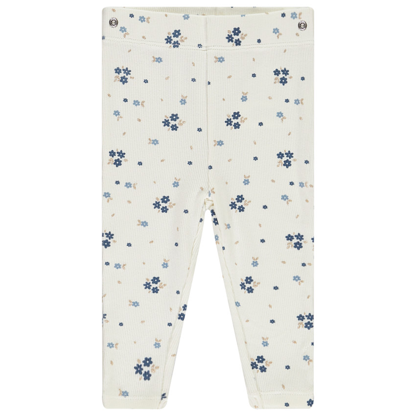 Conjunto de pijama largo de punto de canalé estampado floral para bebé niña. 