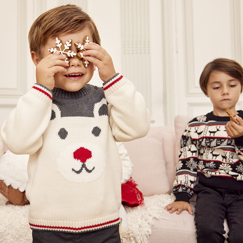 Suéter de punto con estampado de oso para bebé niño 