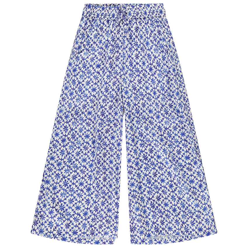 Pantalón amplio de voile estampado con cinturón anudado para niña 