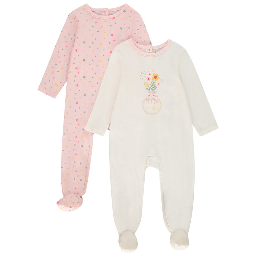 Lote de 2 peleles de efecto acanalado para bebé niña con diferentes aperturas según la edad. 