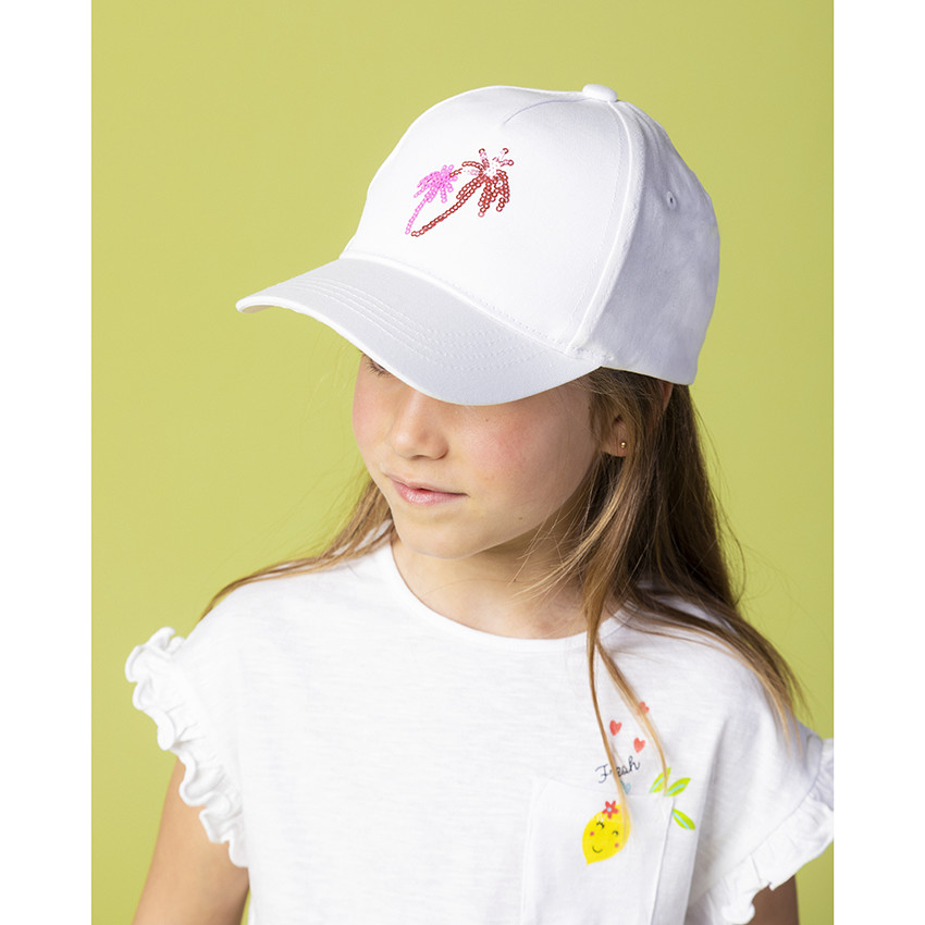 Gorra blanca con palmeras en lentejuelas 
