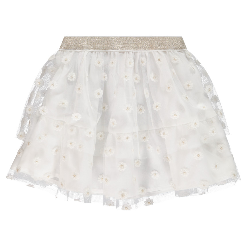 Falda de ceremonia con volantes en tul bordado para bebé niña 