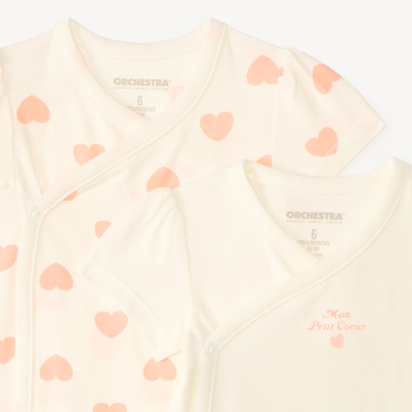 Pack de 2 bodies de manga corta con estampado de corazones para bebé niña 