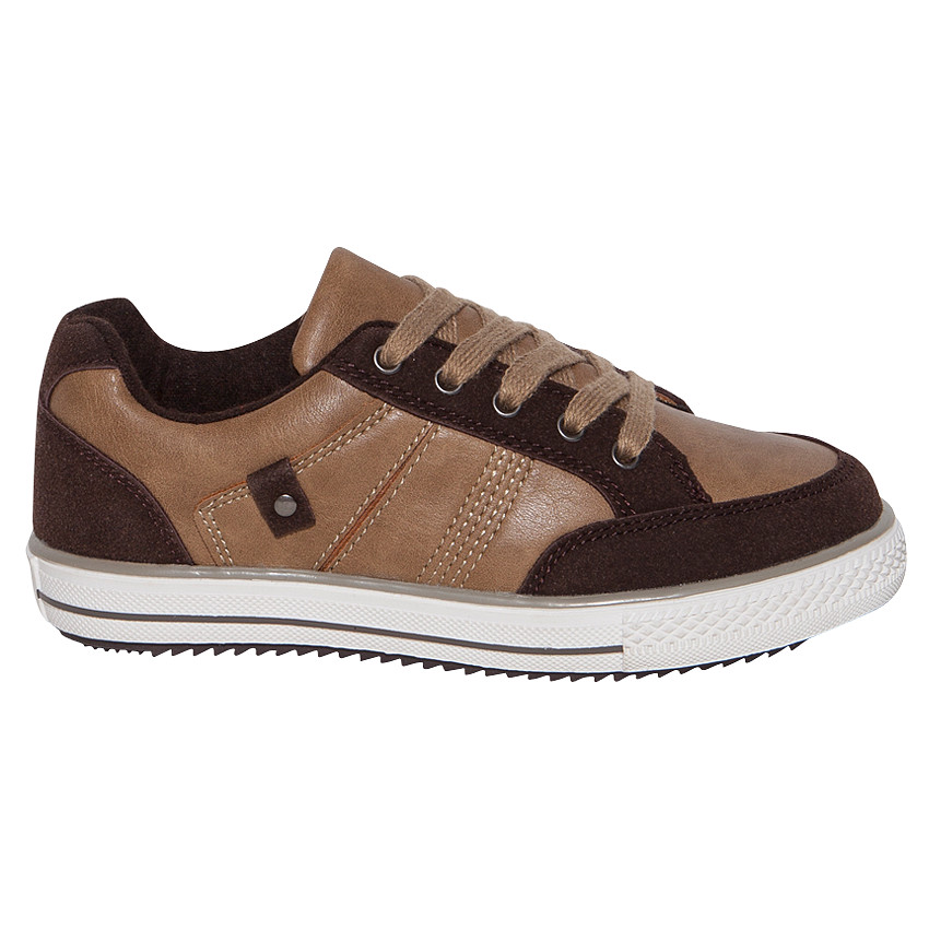 Deportivas bajas en dos materiales con cordones chocolate y camel 