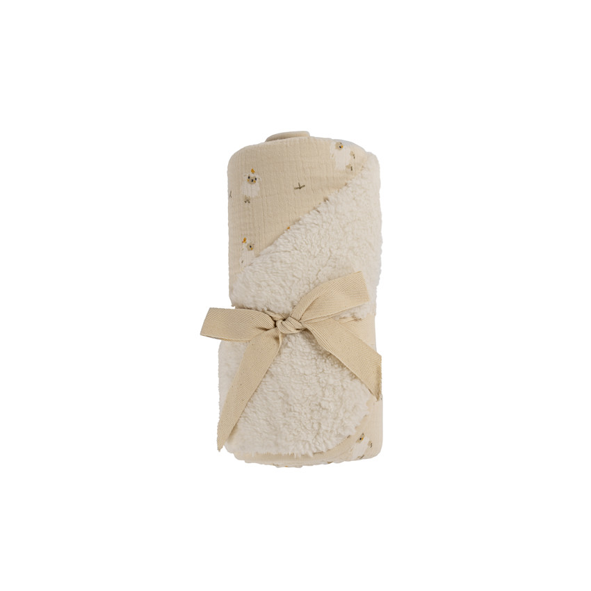 Couverture bi-matière 80 x 80 cm imprimé moutons La Vie à la Ferme beige  Additional Couverture bi-matière 80 x 80 cm imprimé moutons La Vie à la Ferme beige
