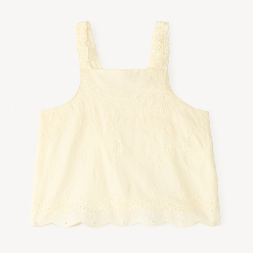 Camiseta sin mangas de gasa bordada con flores para niña 