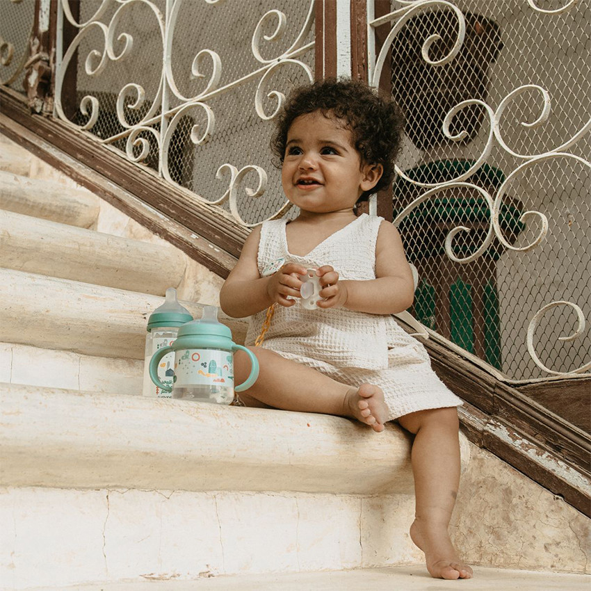 Biberon à anses First 150 ml 6M+ Walk in the park vert 