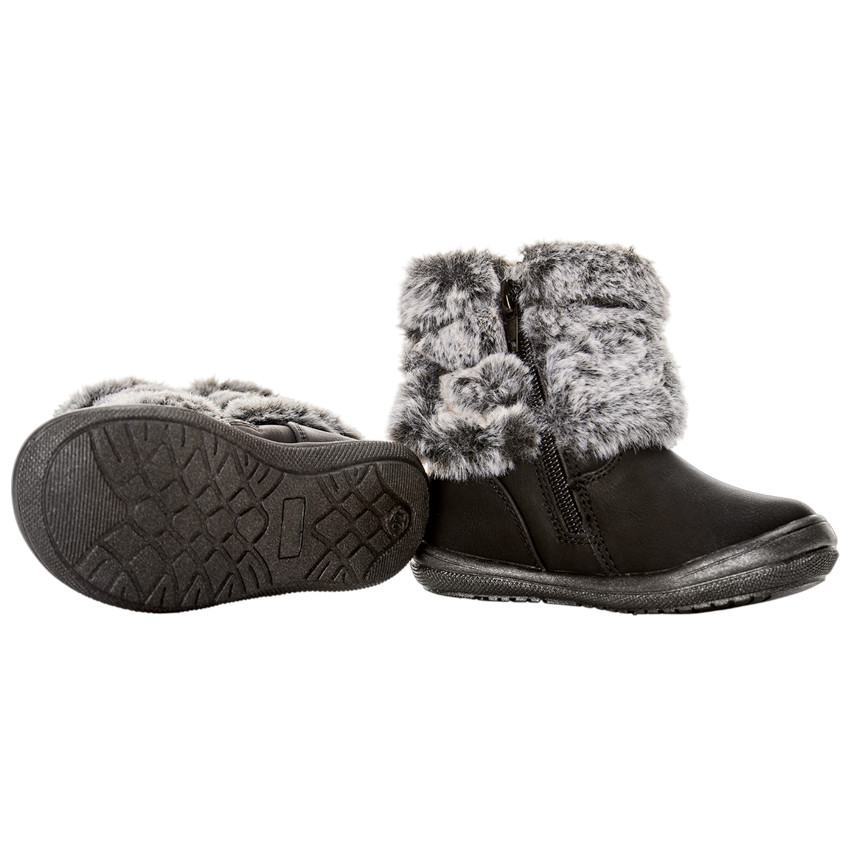 Botines negros con cuello de efecto de piel sintética para bebé niña 